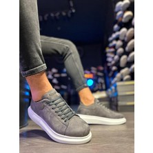 Yüksek Taban Günlük Ayakkabı 044 Gri Süet (Beyaz Taban)