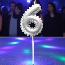 Gümüş Folyo Balon Şeklinde Pasta Mumu Gümüş Altı 6 Numara Mum Gümüş Pasta Mumu Gümüş Doğum Günü Mumu