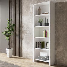 Venezia Premium  Ahşap Ayaklı 5 Raflı Kitaplık - Wood Beyaz