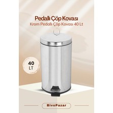 Krom Pedallı Çöp Kovası 40 Lt -Paslanmaz -Krom