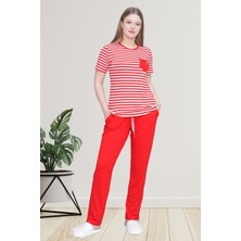 Mecit 6202 Kırmızı Çizgili Büyük Beden Kadın Pijama Takımı