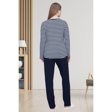 Mecit 6201 Lacivert Çizgili Büyük Beden Kadın Pijama Takımı