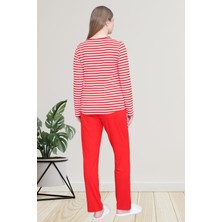 Mecit 6201 Kırmızı Çizgili Büyük Beden Kadın Pijama Takımı