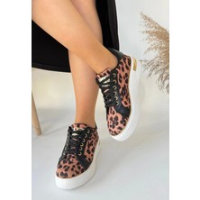 Kity Leopar Saten Bağcıklı Spor Ayakkabı