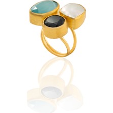 Kadir Jewellery 22 Ayar Altın Kaplama Zirkon Taşlı Ayarlanabilir Renkli Taşlı Yüzük