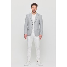 Frappoli 3115 Erkek Gri Esnek Likralı Pamuk Karışımlı Slim Fit Ilkbahar-Yaz Spor Blazer Ceket