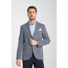 Frappoli Bacco Erkek Lacivert Mono Yaka Kendinden Desenli Slim Fit Dar Kesim Blazer Ceket