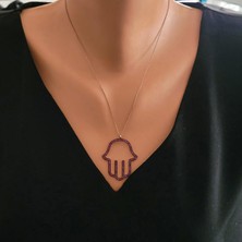 925 Ayar Gümüş Yakut Taşlı El Modeli Kolye, Pembe