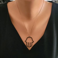 925 Ayar Gümüş Oniks Taşlı El Modeli Kolye, Pembe