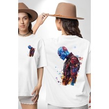 Nebula Guardians Of The Galaxy Kadın Erkek Ön Minimal Sırt Baskılı Beyaz Pamuklu Tişört