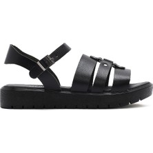 Kadın Siyah Bilekten Tokalı Deri Sandalet 25SFD333918