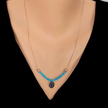 925 Ayar Gümüş Safir ve Firuze Taşlı Kolye