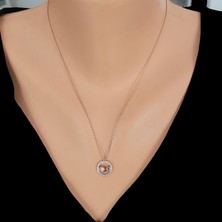 925 Ayar Gümüş Vav Harfli Kolye, Pembe - Beyaz Taş