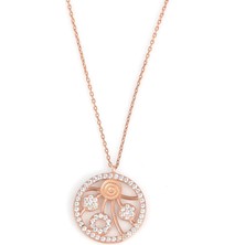 925 Ayar Gümüş Ahtapot Modeli Kolye, Pembe - Beyaz Taş