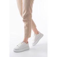 RS-2435 Beyaz Gümüş Bağcıklı Dikişli Günlük Spor Ayakkabı