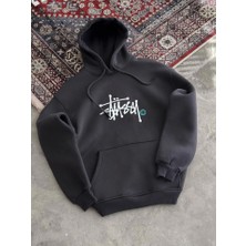 MELENERS Baskılı Sweatshirt Üç Iplik Kapşonlu - Füme