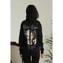 MELENERS Sırt Baskılı Oversize Üç Iplik Kapüşonlu Sweatshirt - Siyah