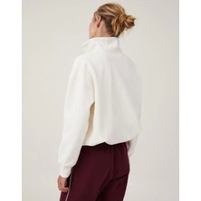MELENERS Oversize Yarım Farmuarlı Yakalı Basic Sweatshirt - Beyaz