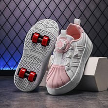 Mkjınmeı Dört Tekerlekli Koşu Ayakkabısı, Düğmeli Çocuk Spor Ayakkabısı (Yurt Dışından)