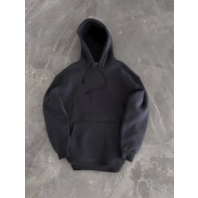 MELENERS Kapşonlu Üç Iplik Penye Basic Sweatshirt - Füme