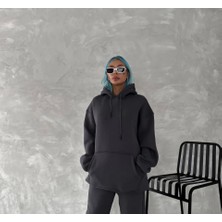 MELENERS Kapşonlu Üç Iplik Penye Basic Sweatshirt - Füme