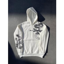 MELENERS Uzun Kol Kapşonlu Baskılı Sweatshirt - Beyaz