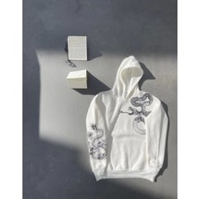 MELENERS Uzun Kol Kapşonlu Baskılı Sweatshirt - Beyaz