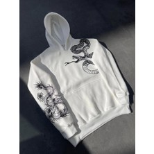 MELENERS Uzun Kol Kapşonlu Baskılı Sweatshirt - Beyaz