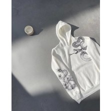 MELENERS Uzun Kol Kapşonlu Baskılı Sweatshirt - Beyaz
