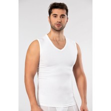 Weweus Beyaz Süper Ince Erkek Doğal Bambu Lüks Kolsuz V Yaka Atlet