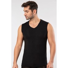 Weweus Siyah Süper Ince Erkek Doğal Bambu Lüks Kolsuz V Yaka Atlet