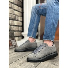 BA0547 Boa Kalın Yüksek Taban Gri Siyah Süet Bağcıklı Spor Erkek Ayakkabı