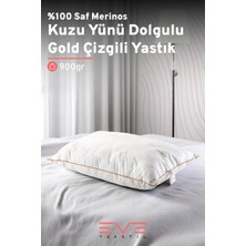 %100 Merinos Kuzu Yünlü Gold Çizgili Fermuarlı Doğal Yastık 50x70 Cm