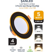 ŞANLED 5W 3 Renkli(Beyaz,Günışığı,Amber)Siyah Gold Kasa Led Spot Lamba-4 ADETTİR