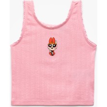 Koton Powerpuff Girls Işlemeli Lisanslı Kolsuz Bisiklet Yaka Atlet