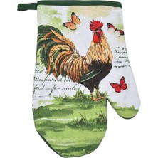 Horoz ve Kelebek Desenli Fırın Eldiveni ve Tutacak Seti – 2 Parça, 18 x 27  cm , Pamuklu, Hediyelik Mutfak Aksesuarı