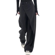 Kadın Düğme Kapama Asimetrik Tasarımlı Palazzo Pantolon