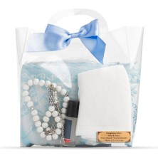 Seccade + Tesbih + Takke + Esans Hediye Seti (Çantalı Asetat Kutu, Mavi)