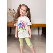 Canlook Love Baskılı Kapri Tayt Kız Çocuk Takım Yeşil - 9-10 Yaş