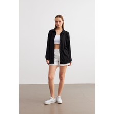Kadın Siyah Oversize Uzun Krinkıl Gömlek