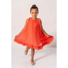 Miniğimin Cicileri Premium Pileli Şifon Kız Çocuk elbise - Nar Çiçeği