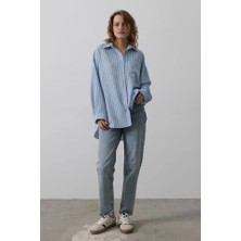 Defy Moda Çizgili Tek Cep Gömlek - Bebe Mavisi