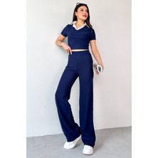 Cappmoda TKM-13264 Siyah Gömlek Detay Crop Bluz Yüksek Bel Pantolon Ikili Takım