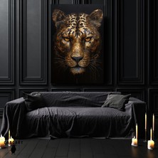 Tekli Dikey Kanvas Duvar Tablosu Şık Gold Siyah Leopar