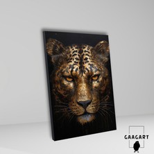 Tekli Dikey Kanvas Duvar Tablosu Şık Gold Siyah Leopar