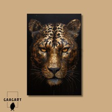 Tekli Dikey Kanvas Duvar Tablosu Şık Gold Siyah Leopar