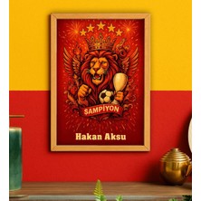 Bk Gift Kişiye Özel Sarı Kırmızı 5 Yıldız Aslan Taraftar Tasarımlı Ahşap Çerçeveli Tablo-4 40 x 25 cm , Taraftar Hediyesi, Doğum Günü Hediyesi, Arkadaşa Hediye