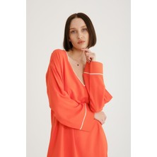 Uzun Kollu V Yaka Midi Kaftan - Plaj Giyim Için Ideal