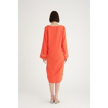 Uzun Kollu V Yaka Midi Kaftan - Plaj Giyim Için Ideal