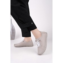 Tarçın Ayakkabı Hakiki Deri Silver Gri Kadın Deri Casual Ayakkabı TRC162-8004